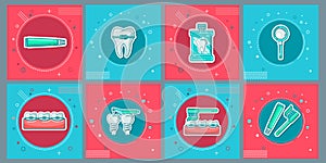 Dental Flat Icons Set in Circles. Vector Illustration for Dentistry and Orthodontics