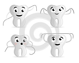 Dental floss icon set, cartoon style
