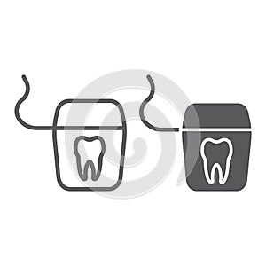 Dental floss line and glyph icon, stomatology