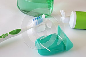 Dental floss toothbrush toothpaste toothwash