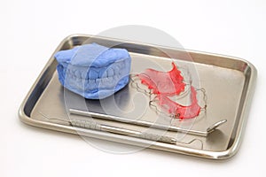 Dental gypsum models and dental brace in medical tray