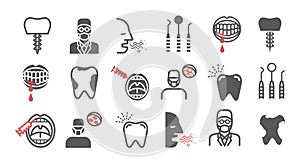 Dental Health banner. Line icons set. Reception at the dentist. Treatment. Vector signs.