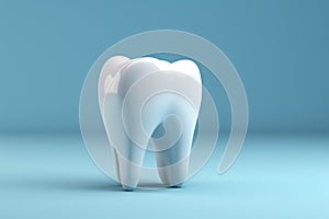 Dental and health care concept 3D illustration shows tooth with inspection mirror