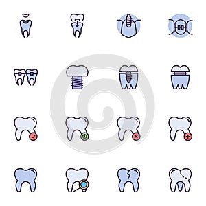 Dental health care filled outline icons set