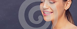 Dental health concept -Healthy beautiful woman teeth and smile.
