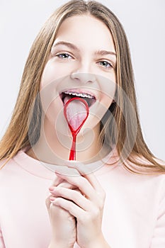 Dental Health Concepts. Closeup Portrait of Caucasian Teenage Girl