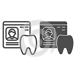 Dental history line and glyph icon. Medical paper vector illustration isolated on white. Stomatology document outline