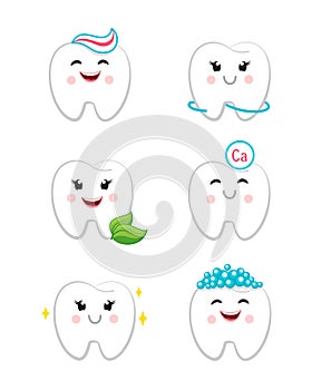 Dental hygiene set with teeth clean icons