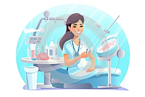 Dental hygienist during the work 3d colorful illustration - Generative AI.
