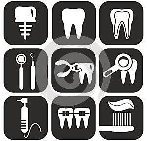 Dental icons set on grey