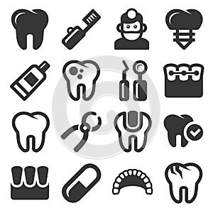 Dental Icons Set on White Background. Vector