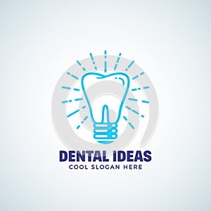 Dental Ideas Abstract Vector Logo Template with Modern Typography. Tooth and Light Bulb Concept Label. Stomatology