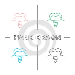 Dental implant hand drawn icons set