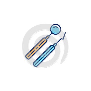 Dental instrument line icons, Dental mirror and dental pick. Dental treatment logo. Vector illustration