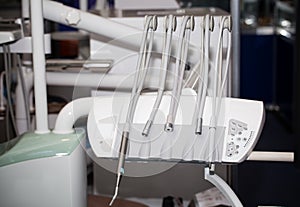 Dental instruments and equipment closeup.