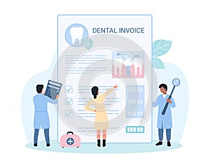 Dental insurance for tooth care, bill cost coverage, tiny people study checklist form