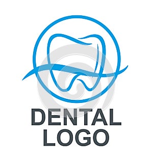 Dental logo for dentistry. Blue badge for corporate identity