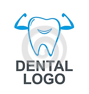 Dental logo for dentistry. Cheerful tooth is strong and healthy