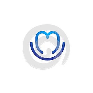 Dental logo from a tooth, letter m, and a smile