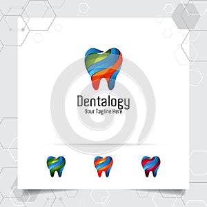 Dental logo vector design with concept of natural green. Dental care and dentist icon for hospital, doctor and dental clinic