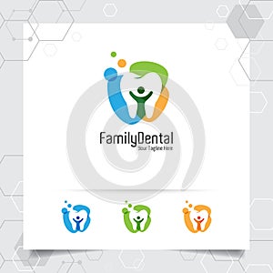 Dental logo vector design with concept of negative space people. Dental care and dentist icon for hospital, doctor and dental