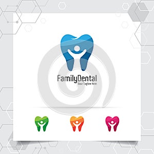 Dental logo vector design with concept of negative space people. Dental care and dentist icon for hospital, doctor and dental