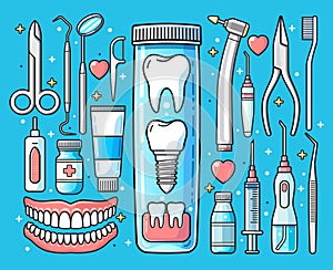 Dental medical elements background. Teeth equipment tools