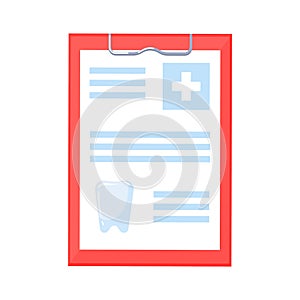 Dental medical history icon. Clipboard medical report in flat style isolated