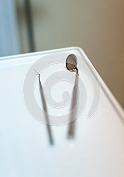 Dental mirror and a probe closeup