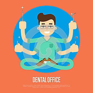 Dental office banner with male dentist