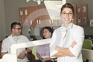 A dental office with employee and client