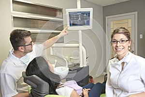 A dental office with employee and client