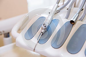 Dental office. Equipment of dentist, tools, medical instruments. Health concept