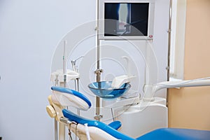 Dental office. Equipment of dentist, tools, medical instruments. Health concept