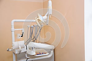 Dental office. Equipment of dentist, tools, medical instruments. Health concept