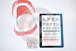 Dental, optometry and otolaryngology equipment to examine, diagnose and test isolated in a studio white background