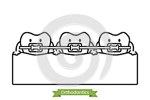 Dental orthodontics treatment - cartoon vector outline style