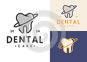 dental planet icon symbol logo vector outline illustration design