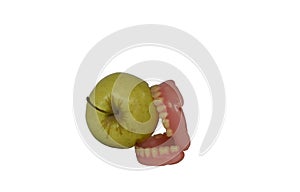 Dental prostheses of the upper and lower jaws with apple