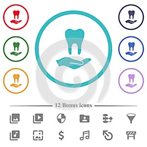Dental provision flat color icons in circle shape outlines