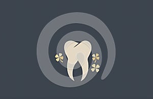Dental Saint Patrick Celebration. White Healthy Tooth With Golden Shamrocks Plant Flower