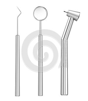 Dental set: mirror, probe and drill