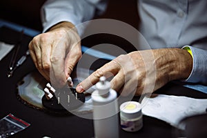 Dental technician makes dentures.