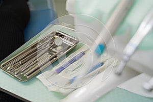 Dental tools on a tray