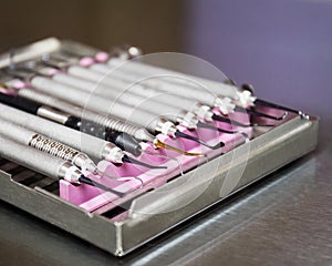 Dental tools for treatment on a medical tray in a dental office