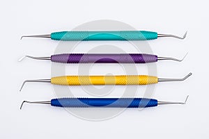 Dental tools on a white background