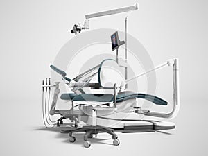 Dental unit and equipment for the office chair of the dentist and assistant assistants high chair 3d render on gray background