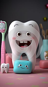 Dental whimsy Funny tooth character with toothbrush, oral hygiene