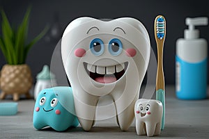 Dental whimsy Funny tooth character with toothbrush, oral hygiene