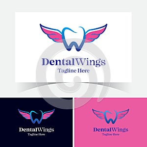 Dental Wings Logo Design Template. Dentist Tooth.